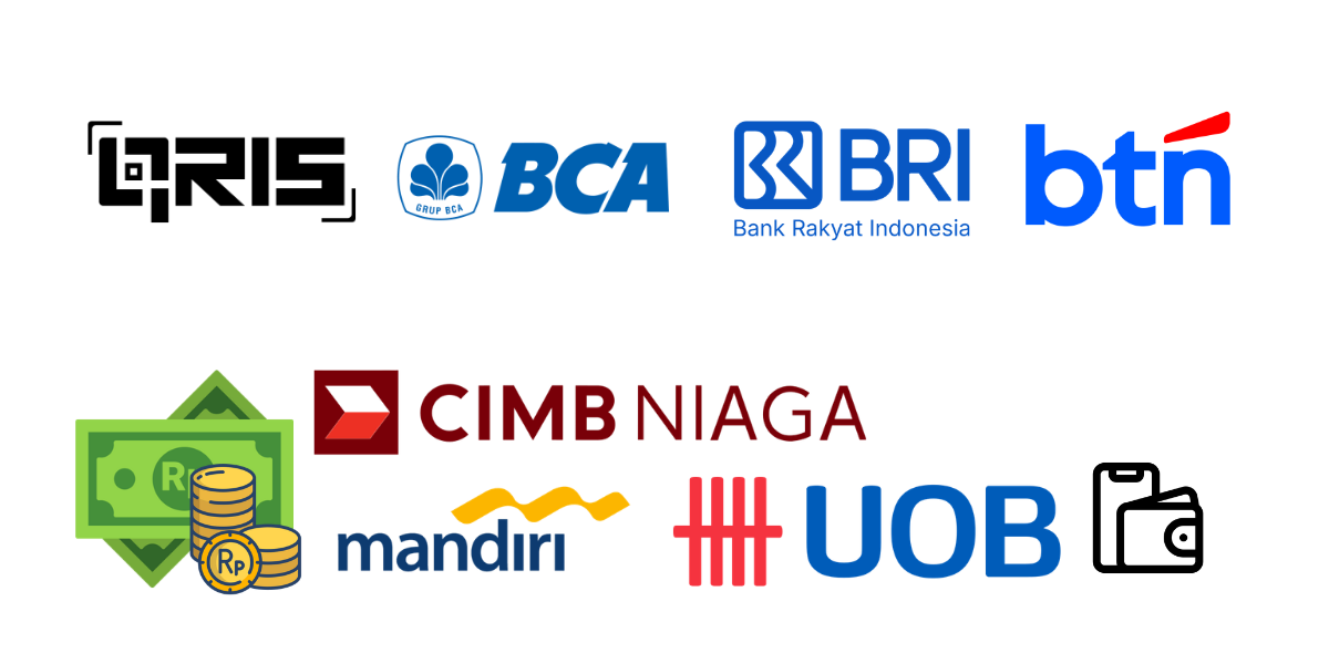 Metode pembayaran Jasa Varokah: QRIS, BCA, Mandiri, BRI, BTN, CIMB Niaga, UOB, dan tunai